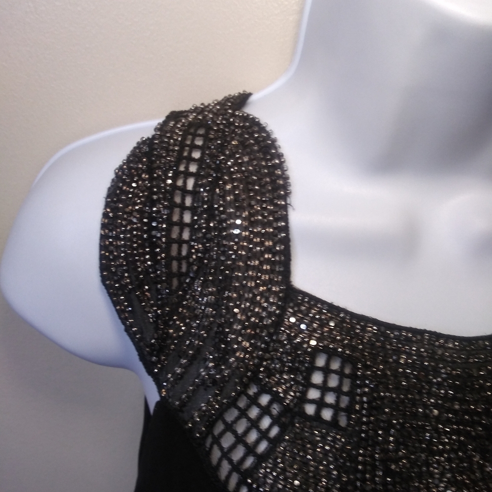 David Meister Black Beaded Collar, Ruched Waist Evening Gown - Picture 3 of 13